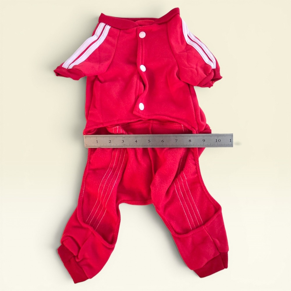 Red Superstar Pet Tracksuit Jumpsuit Dog Cat Athletic Outfit Red White Stripe - Picture 5 of 5